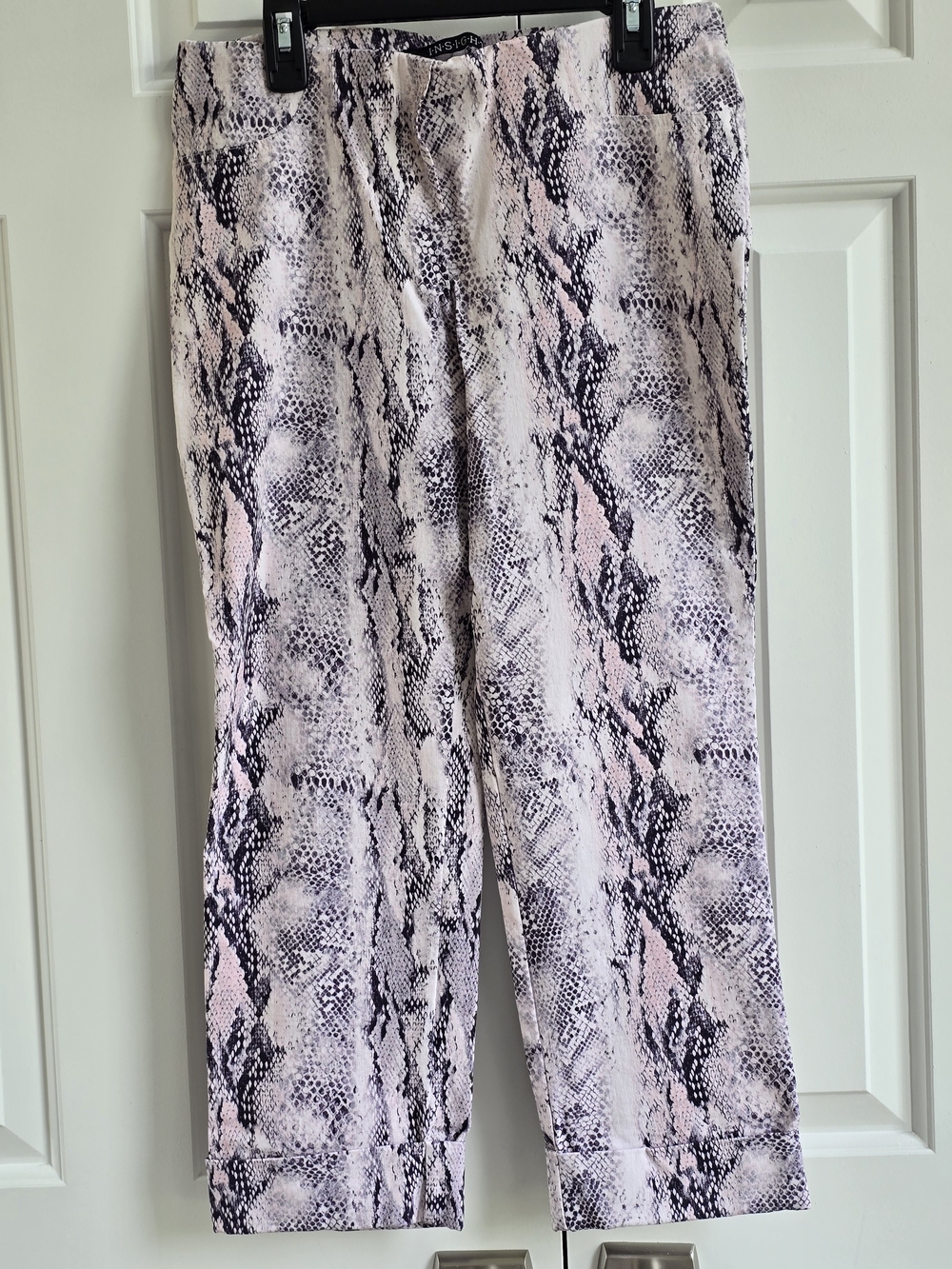 Insight Pale Pink and Black Snake-Print Cropped Straight-Leg Pants